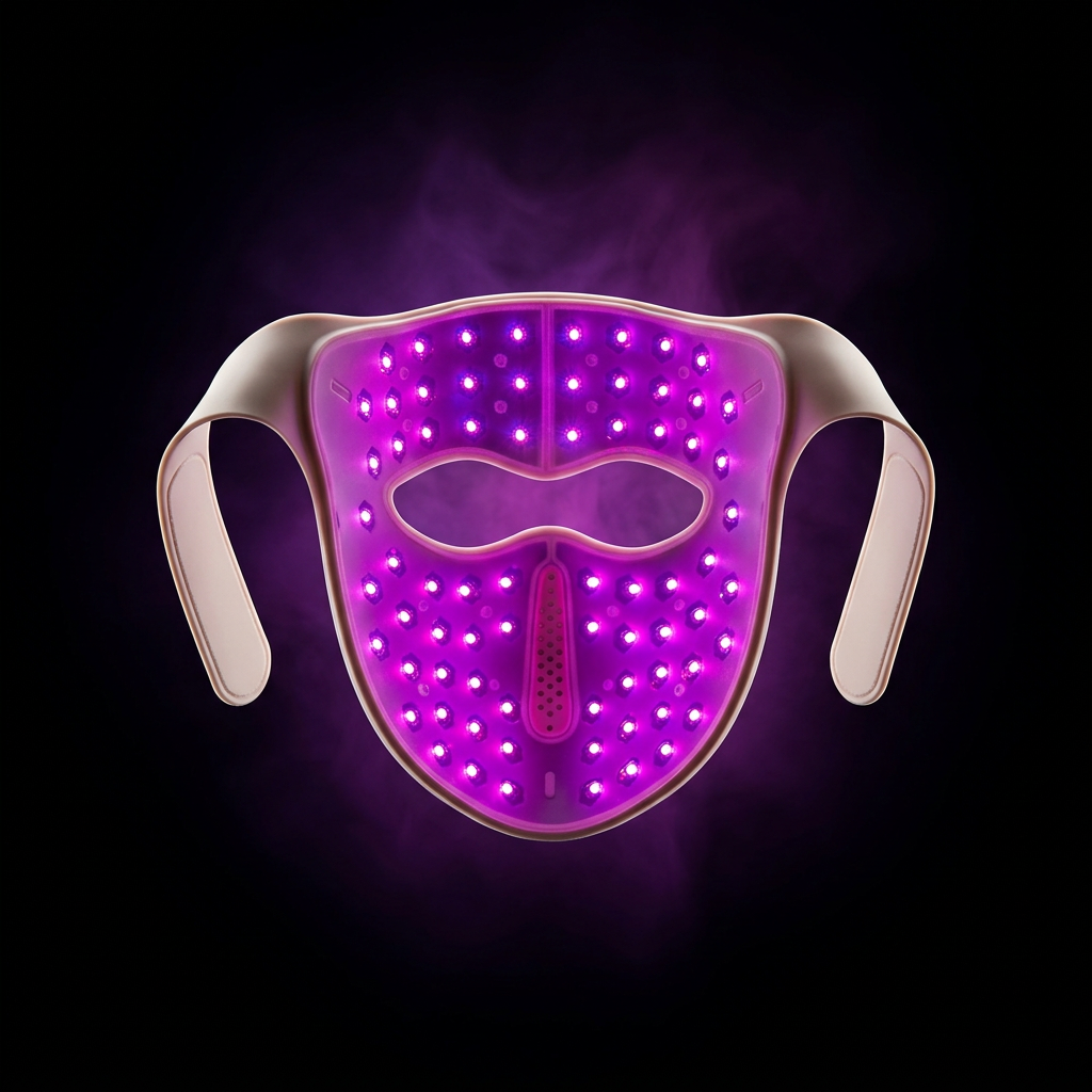 Léora Skin mask illuminated in purple light
